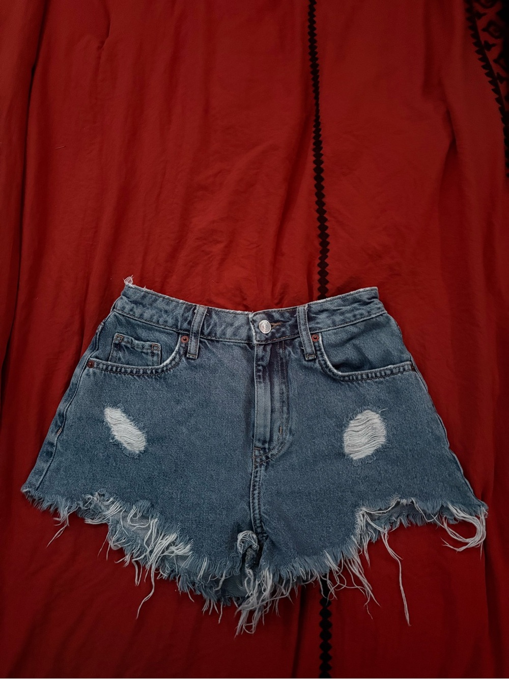 Forever 21 High-Rise Distressed Denim Shorts - Blue